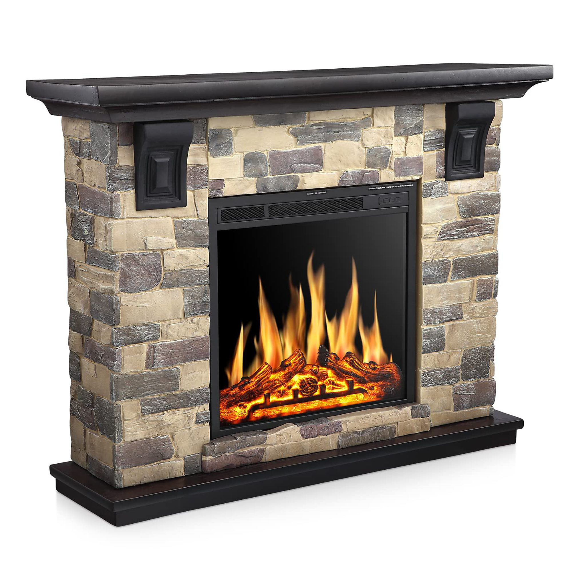 EdenDirect Electric Fireplace with Faux Stone Mantel — 24in., 3D Flame Effect, 7 Brightness Levels, 750/1500W, Remote Control, Model# NTEY4926+Y926M